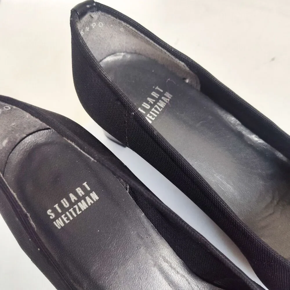 Stuart Weitzman Black Leather Sole Low Blocks Heels Size‎ 6 M Mesh Pumps Buckles